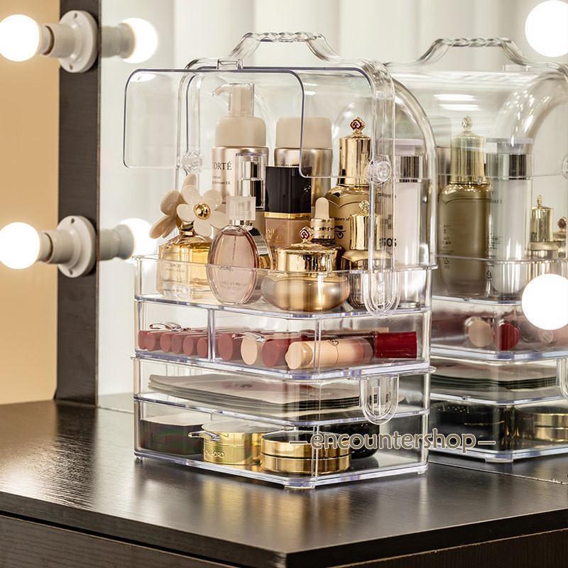 メイクボックス コスメボックス 透明 見える 化粧品収納 多機能 持ち運び 小物入れ 防塵 防水 美容 大..