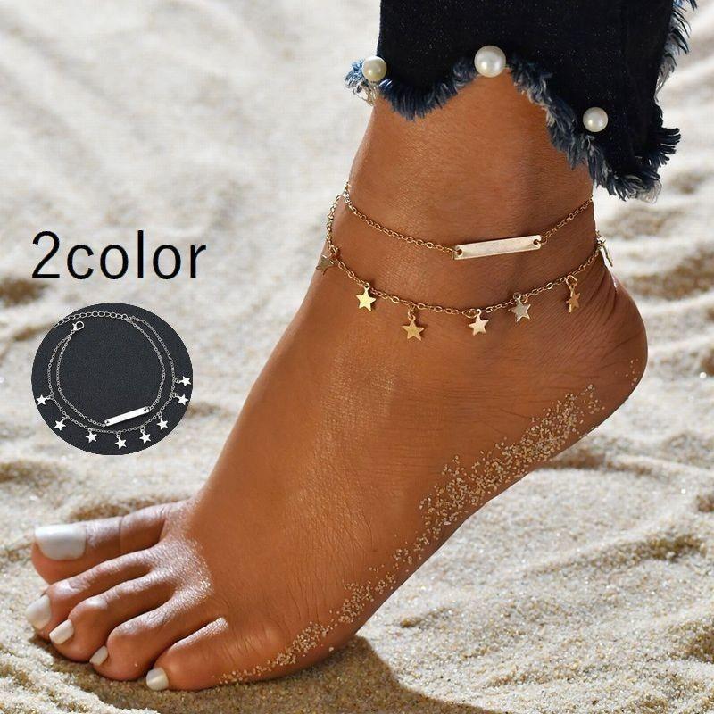 アンクレット アクセサリー レディース メンズ 足首 ブレスレット 星 スター ゴールドカラー シルバー..