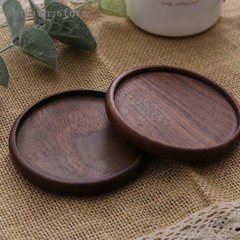 コースター 木製 1枚 北欧 丸形 凹 ウォルナット 木 おしゃれ ウッド ソーサー 茶托 丸 ウォルナット ..