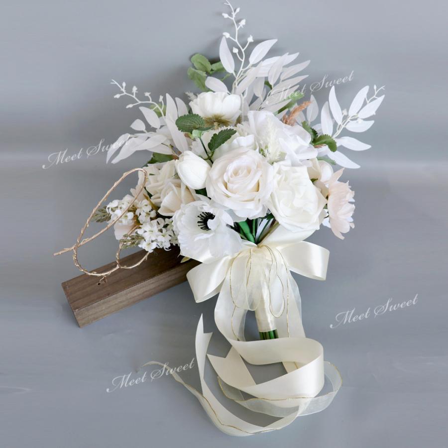 ECフェンスショップのブーケ 造花 ウェディングブーケ ブライダルブーケ ラウンドブーケ ウエディングブーケ 花嫁 造花 可愛い 結婚式 二次会 リゾート婚 ホワイト 白｜アングル3