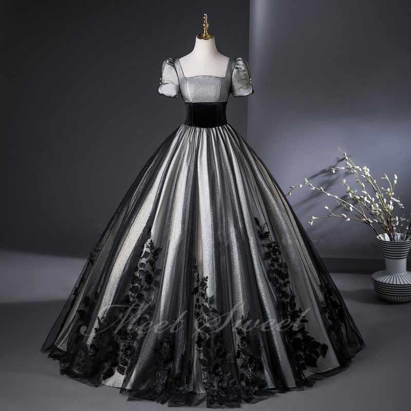 カラードレス ブラック 半袖 黒 演奏会 発表会 二次会 花嫁 ウエディングドレス ウェディングドレス ロングドレス Aラインドレス プリンセスドレス