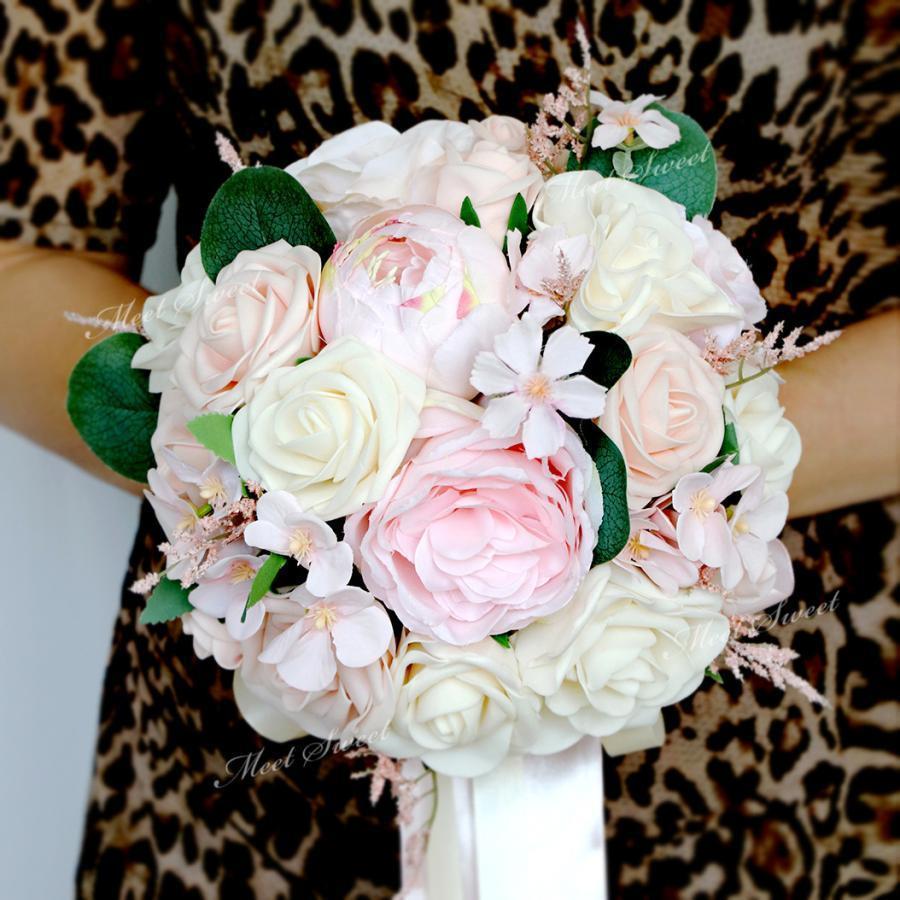 ブーケ ウェディングブーケ ブライダルブーケ ラウンドブーケ ウエディングブーケ 花嫁 造花 可愛い 結婚式 二次会 披露宴 贈答品 リゾート婚 ピンク かわいい