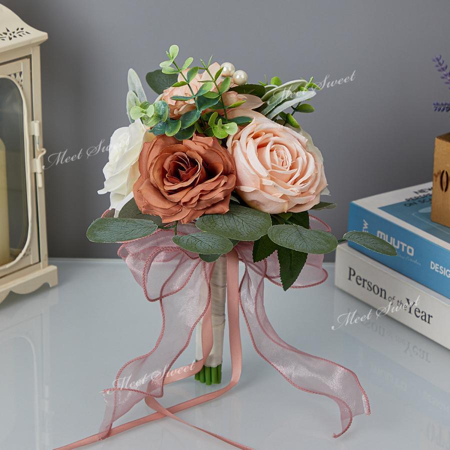 ウェディングブーケ ウエディングブーケ ラウンドブーケ ブライダルブーケ クラッチブーケ 花嫁 ブーケ 造花 可愛い 結婚式 二次会 贈答品 リゾート婚 ピンク