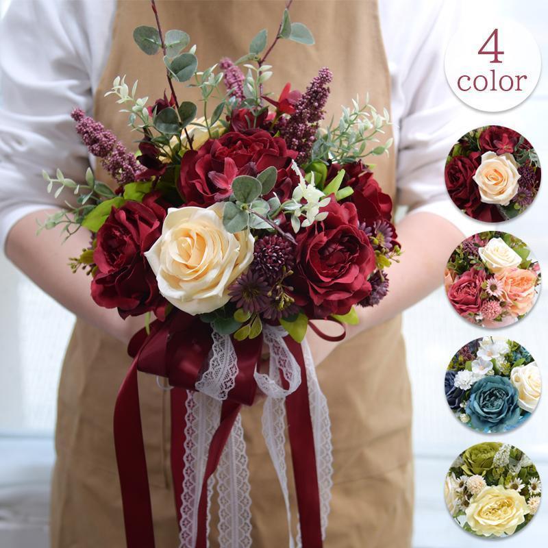 ウェディングブーケ ブライダルブーケ オーバルブーケ ウエディングブーケ 花嫁 ブーケ 造花 可愛い 結婚式 二次会 リゾート婚 レッド 赤 ピンク ブルー 青