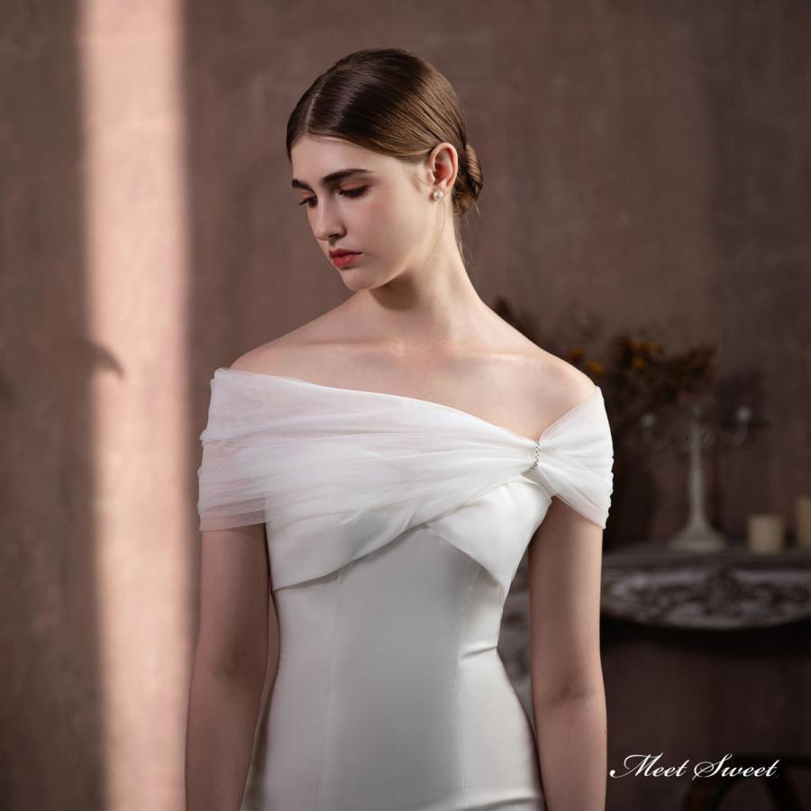 ウェディングショール ケープ オフショルダー ウエディングショール 春夏 結婚式 二次会 前撮り パーティー チュール オフホワイト ウェディングドレスアレンジ