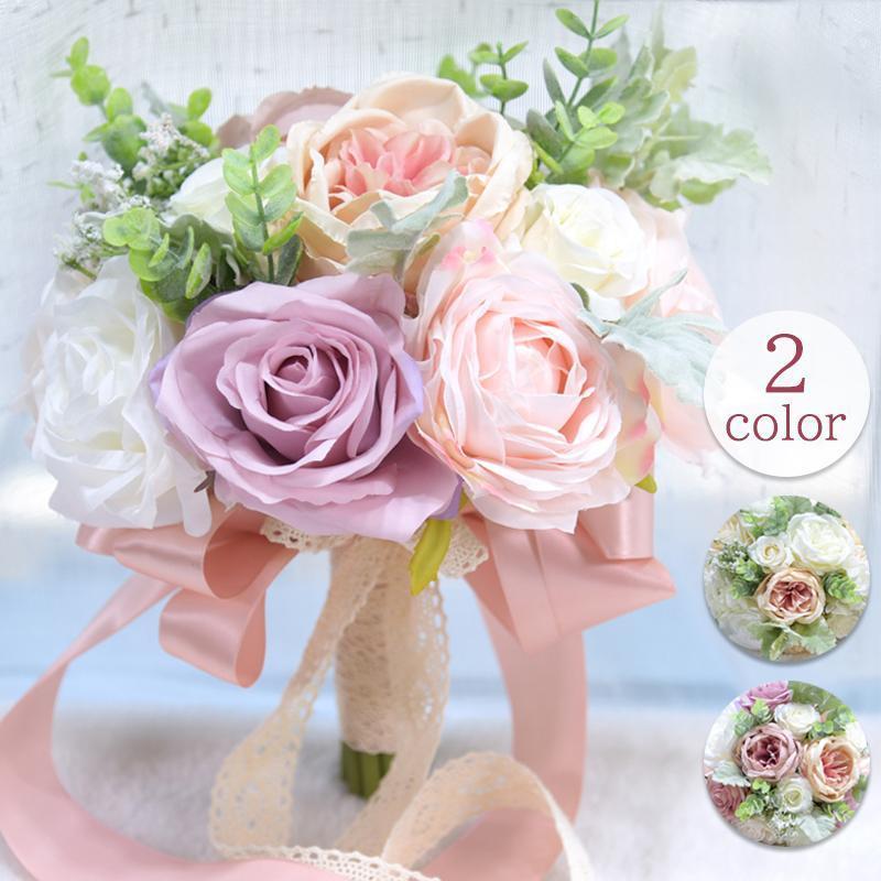 ウェディングブーケ ブライダルブーケ クラッチブーケ ラウンドブーケ ウエディングブーケ 花嫁 ブーケ 造花 可愛い 結婚式 二次会 後撮り リゾート婚 ピンク