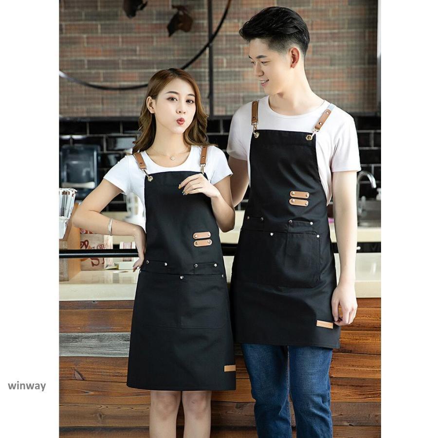 エプロン 男女兼用 おしゃれ アメリカ式 無地 ワークエプロン シンプル ポケット付き 洗濯可能 汚れを..