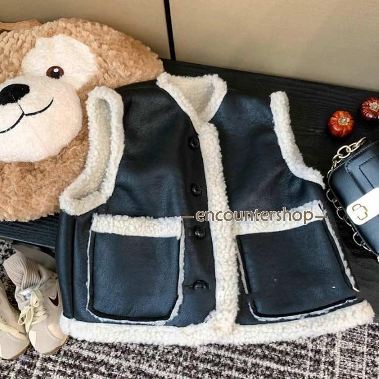 子供服 キッズ 女の子 男の子 ベスト ボアベスト スエード生地 ボア 冬アウター アウター 前開きベスト 裏起毛 防寒 秋冬 暖かい ノースリーブ