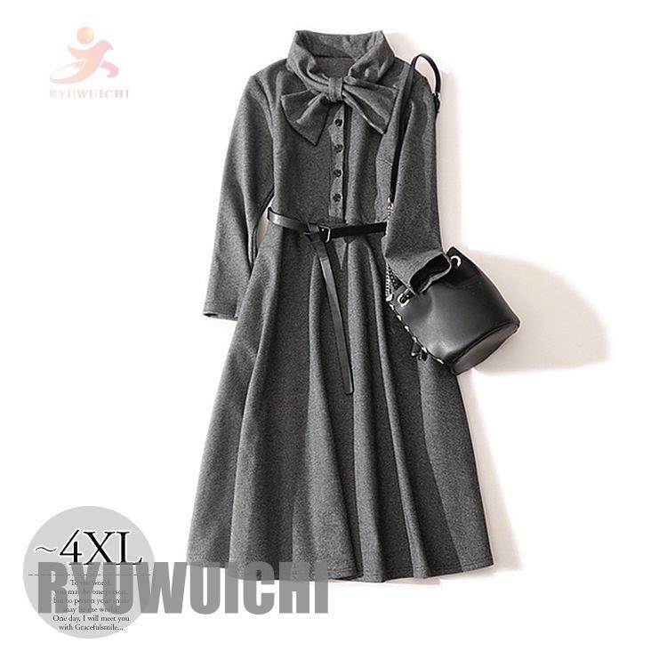 楽天ECフェンスショップワンピース ボウタイ ウエストマーク 大きいサイズ ボタン デート ママ 女子旅 女子会 食事会 美人 お出かけファッション 休日スタイル