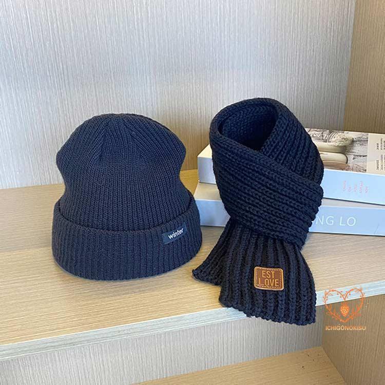 2点セット ニット帽 マフラー 子供用 ニット帽セット キッズ リブ編みニット帽 かわいい 子供 ネックウォーマー ニット 秋冬 ニットキャップ キッ