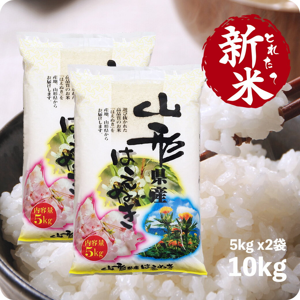 とれたて新米 10kg 山形産はえぬき お米 10キロ 令和6年産 精米 白米 5kgx2袋 送料無料（沖縄のぞく）