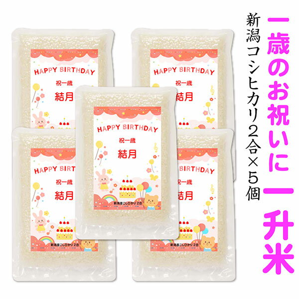 一升餅の代わり一升米1歳小分け新潟産コシヒカリ2合5個セット 300g*5個 真空パック祝一歳お祝い誕生日名入れ名前かつぎプレゼ