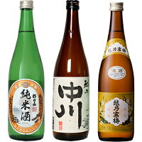 朝日山 純米酒 720ml と 越乃中川 720mlと越乃寒梅 白ラベル 720ml 日本酒 3
