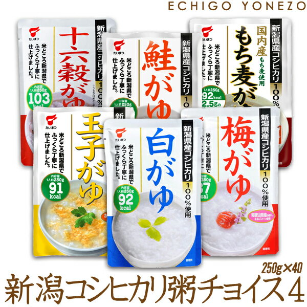 製造元再販待ち【新潟米 お粥】新潟コシヒカリ 選べるお粥 カートンセット 10kg (250g×40本入） 新潟県産コシヒカリ100% 白がゆ 梅がゆ 玉子がゆ 十六穀がゆ 鮭がゆ もち麦がゆ たいまつ おかゆ レトルトパック taimatsu　 メーカ直送品！代引不可のサムネイル
