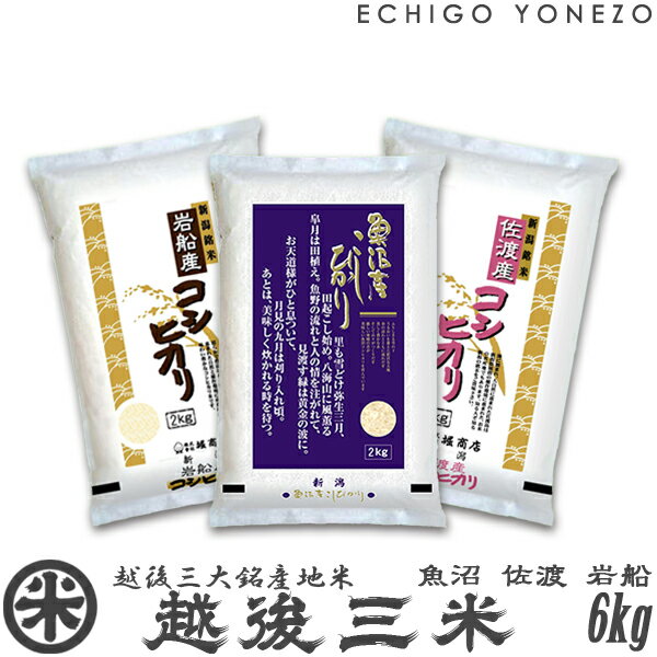 お米ギフト（売れ筋ランキング） 【新潟米 令和4年産】新潟三大銘産地米セット "越後三米" 6kg (3種各2kg）越後米味くらべ 魚沼産 佐渡産 岩船産 米 こしひかり おもたせ 贈答 内祝 御中元 御歳暮 gift kome rice niigata koshihikari