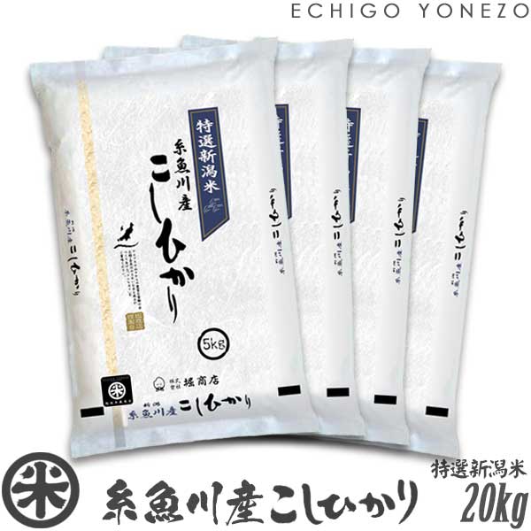 【新潟米 令和5年産】糸魚川産コシヒカリ 名水と翡翠の郷 白米 20kg (5kg×4袋) 厳選産地米 こしひかり ギフト 米 おもたせ 贈答 内祝 御祝 御中元 御歳暮 gift kome niigata itoigawa koshihikari