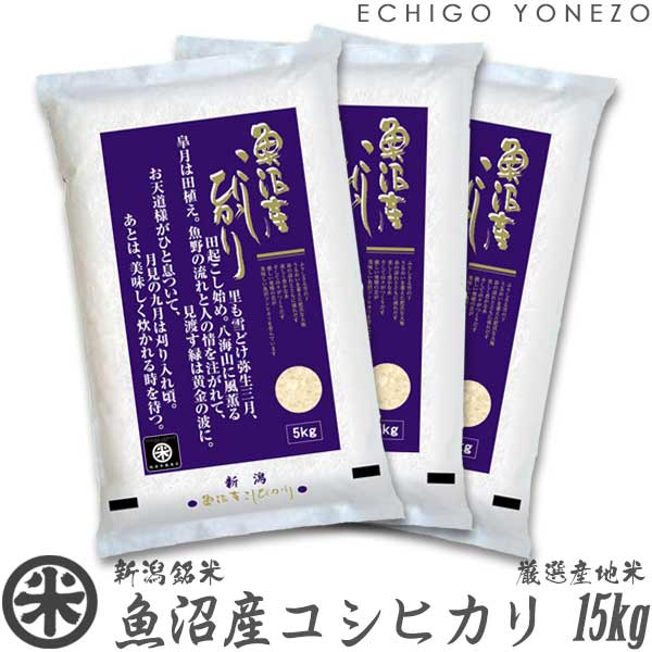 楽天越後米蔵商店【新潟米 令和5年産】魚沼産コシヒカリ 厳選産地米 白米 15kg （5kg×3袋） 国内最高峰 南魚沼 こしひかり ギフト 米 手土産 おもたせ 贈答 内祝 御祝 御中元 御歳暮 gift kome uonuma koshihikari japonica rice