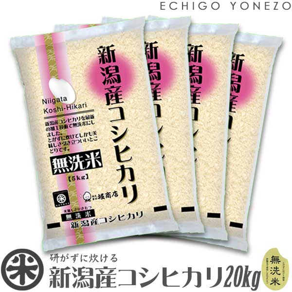 越後米蔵商店 お米 【新潟米 令和5年産】新潟産コシヒカリ 無洗米 白米 20k g (5kg×4袋）NTWP製法 越後蒲原 こしひかり 米 おもたせ 贈答 内祝 御祝 御中元 御歳暮 こしひかり gift kome musenmai niigata koshihikari