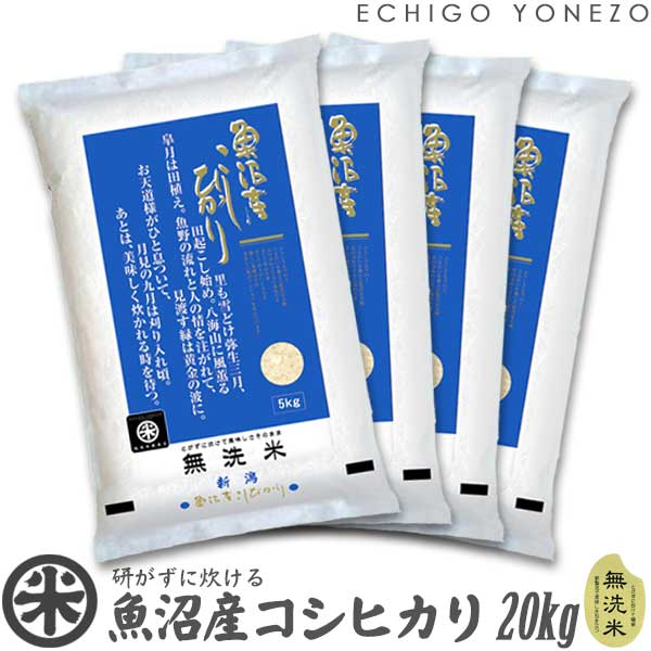 越後米蔵商店 お米 【新潟米 令和5年産】魚沼産コシヒカリ 無洗米 白米 20kg (5kg×4袋) NTWP製法 越後魚沼 こしひかり 米 おもたせ 贈答 内祝 御祝 御中元 御歳暮 gift kome musenmai uonuma koshihikari