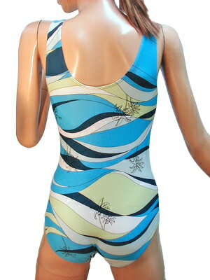 【送料無料】シェイプアップ水着＊ウエーブパーム　2L[ リゾート スイミング ノーマル 柄物 プリント 日本製]