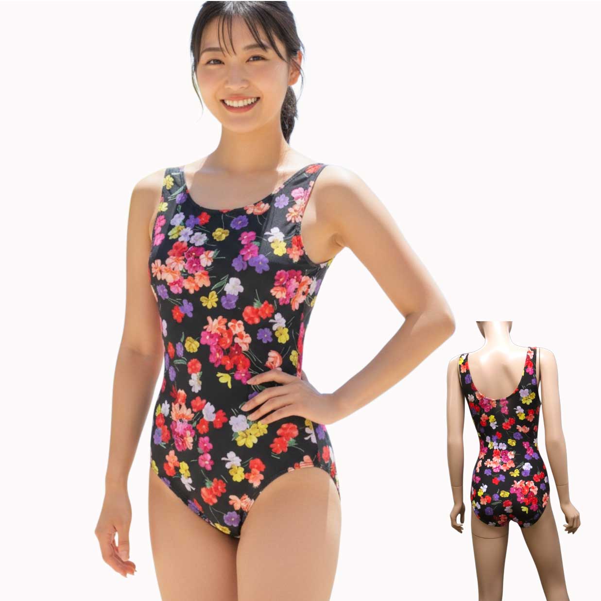 乐天商城 - 【2Lサイズ】ワンピース水着 小花柄 レディース フィットネス スポーツ 可愛い 水泳水着 練習用水着 リゾート水着 ミセス 水中ウォーキング プール リゾート 女性用 婦人用 20代 30代 40代 50代 60代 70代 裏付き パット付き ミセス スイミング【楽ギフ_包装選択】