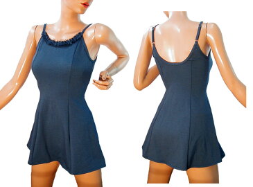 デニム Aラインワンピース水着【フリルつき】すっきり 可愛い スタイルがよく見える リゾート水着 足が細く見える ブルー ネイビー インディゴ 10代 20代 30代 40代 セパレートプール 海 厚地 日本製