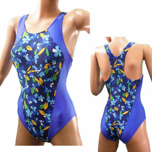 競泳水着 レディース 練習用 〔Mサイズ〕ダンシングフラワー ブルー 競泳水着 レディース フィットネス水着 練習用 女子 婦人 水泳 クリスマスプレゼント