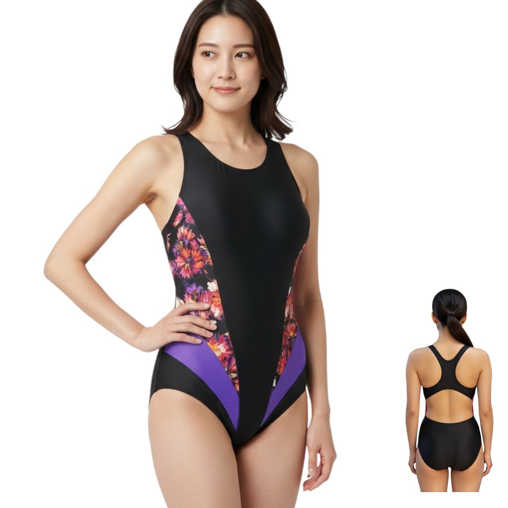 競泳水着 レディース 練習用 水着 フラワー M・L サイズ　スプラッシュY フィットネス水着 練習用 女子 婦人 水泳 クリスマスプレゼント