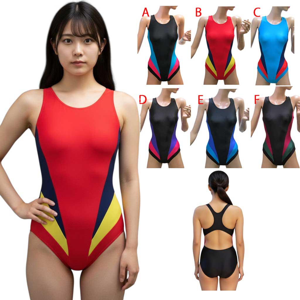 〔日本製〕競泳水着 レディース 練習用 Yバック 素敵なコンビカラー 収縮の良い素材 パット受けピコ付き 泳ぎやすい すっきりしたデザイン カッコいい トリコロールカラー 配色が綺麗 Mサイズ Lサイズ
