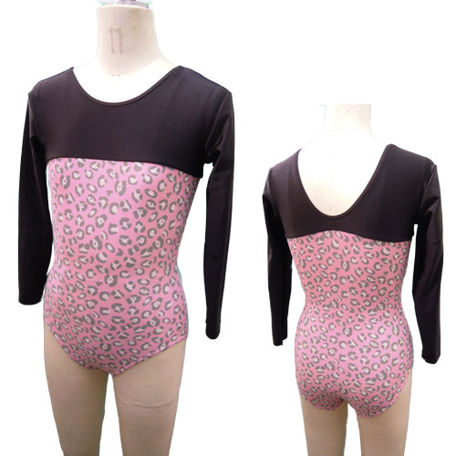 NEW！長袖レオタード＊パンサー（身ごろ柄タイプ）　＊140.150cm＊ ジュニア 子供用 器械体操 新体操 バレエ フィットネス ピンク 豹 アニマル ブラック パステルカラー 丈夫 長持ち 日本製