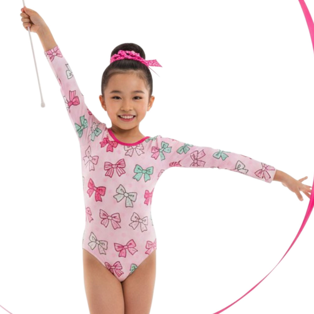 乐天商城 - 日本製 バレエ レオタード 子供 スカートなし 130cm 長袖 デザイン レオタード リボン柄 新体操 器械体操 バレエ トランポリン ダンス ジュニア ピンク リボン 可愛い パステルカラー 夢のような柄 キュート 日本製