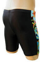 【Sサイズ】メンズスイムロングパンツ＊ベニスフラワー 柄物 男性用 大人用 スイミング ロング 4分丈 3分丈 ランニング フィットネス 日本製 ブラック6200 2