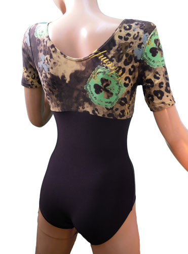 半袖プリントレオタード＊【ファッショナブルアニマルグリーン】 おしゃれで、スタイルがよく見えるレオタード！ 日本製 大人 レオタード バレエ ダンス 体操 新体操 ヨガ ダンス アイススケート