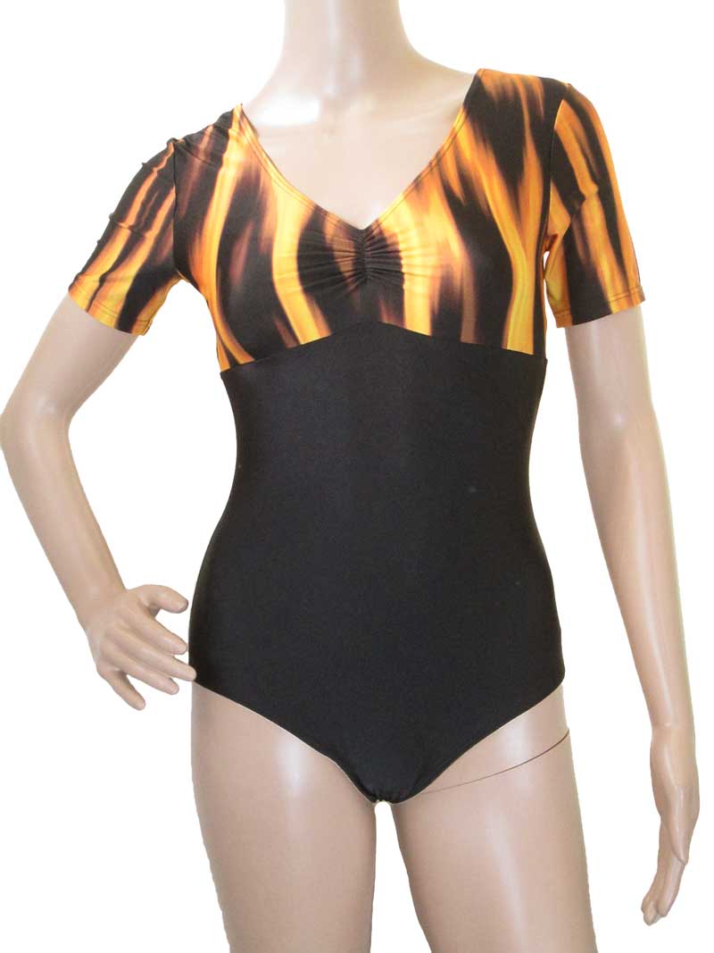 【M/Lサイズ】 半袖 お洒落な柄のレオタード 大人 レオタード アダルト オペコット 光沢 新体操 体操 練習用 競技用 バレエ ヨガ フィットネス 日本製 送料無料