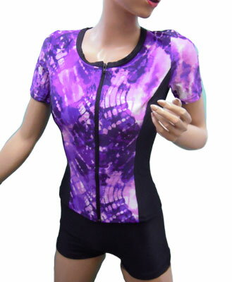 フィットネス水着 レディース セパレート オシャレ L 半袖 セパレート水着 バイオレット レディス 女性用 婦人水着 リゾート スイミング 水中ウォーキング ...