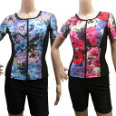 フィットネス水着 レディース セパレート オシャレ 水着 セパレート 半袖 フラワー M L レディス 女性用 婦人水着 リゾート スイミング 水中ウォーキング...