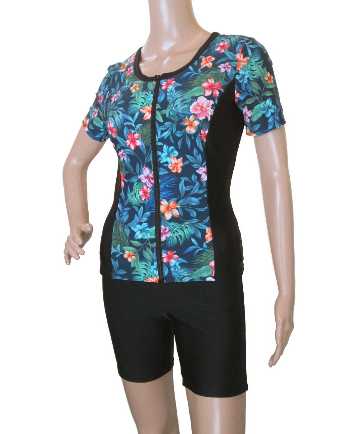 〔3Lサイズ〕半袖T&Bセパレート水着 花 日本製 高伸縮 着心地がいい レディス 女性用 婦人水着 フィットネス水着 リゾート スイミング 水中ウォーキング ...