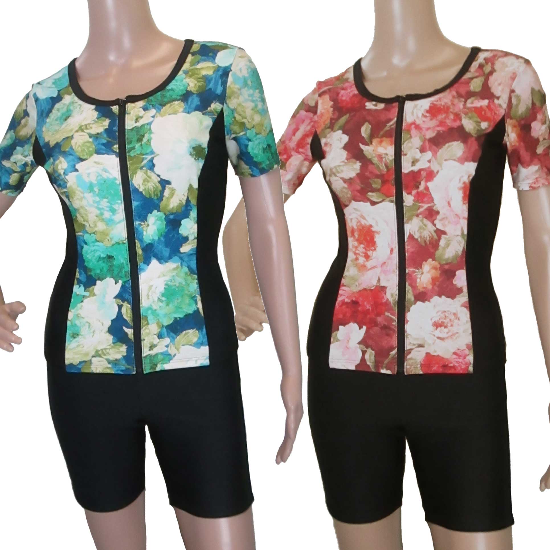 NEW!半袖セパレート水着 フラワーレディス 女性用 婦人水着 フィットネス水着 リゾート スイミング 水中ウォーキング 柄物 大人の花柄 ボタニカル 40代 ...