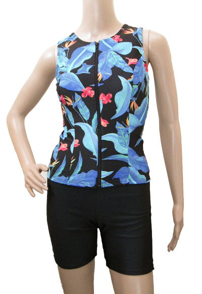 フィットネス水着 レディース セパレート オシャレ M オープンファスナー セパレート水着 お洒落な柄 ☆しっかりしたいい生地です 体型カバー 30代 40代 ...