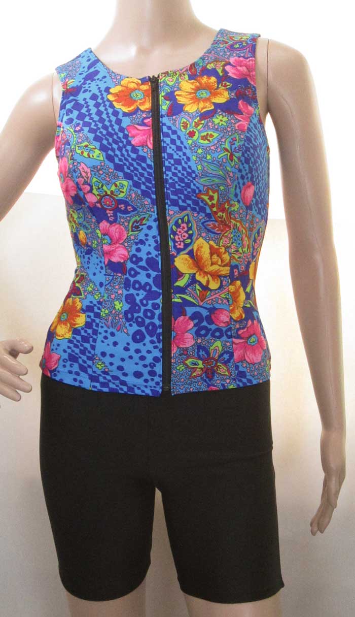 フィットネス水着 レディース セパレート オシャレ M オープンファスナーセパレート水着 縫込みパット 柄 体型カバー 30代 40代 50代 60代 70代 ...