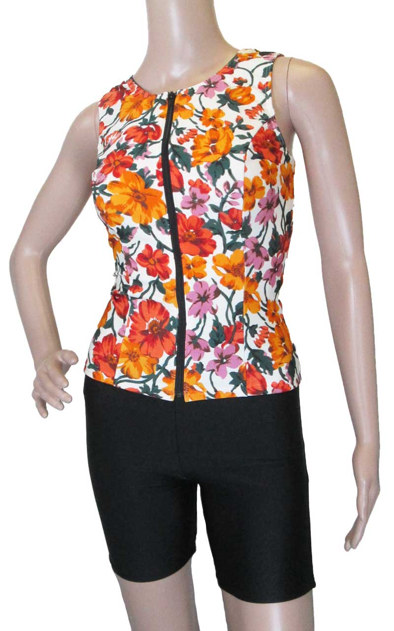 【3Lサイズ】 日本製 フィットネス水着 オープンファスナー セパレート 水着 お洒落 な 花柄 フィットネス水着 レディース セパレート 体型カバー 30代 ...