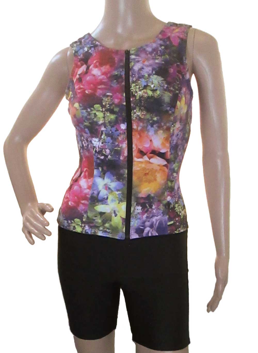 オープンファスナーセパレート水着 素敵な柄 ☆フィットネス水着 レディース セパレート 体型カバー 30代 40代 50代 60代 袖なし 大きいサイズ ノース...