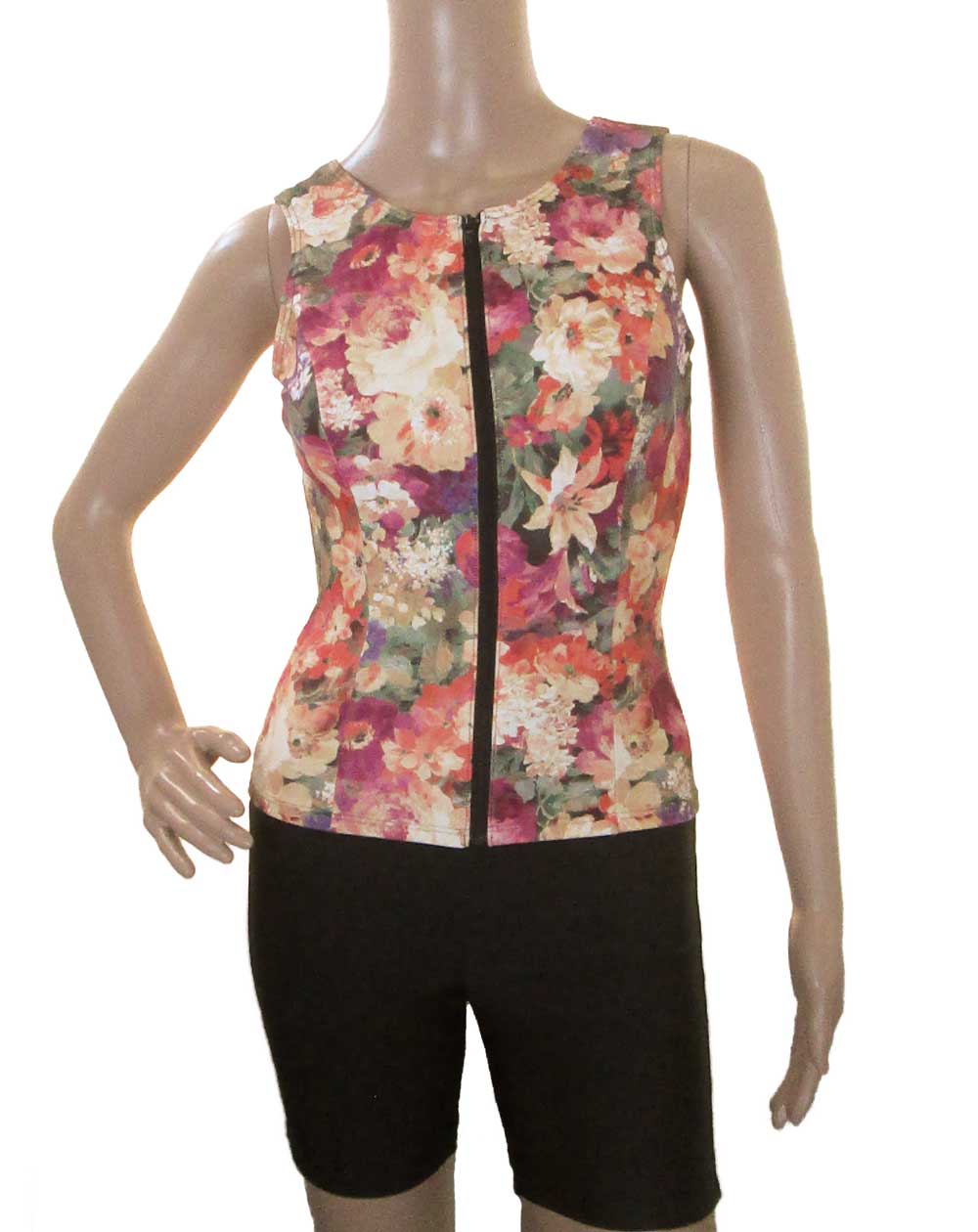 オープンファスナーセパレート水着 エレガントな柄 ☆フィットネス水着 レディース セパレート 体型カバー 30代 40代 50代 60代 袖なし 大きいサイズ ...