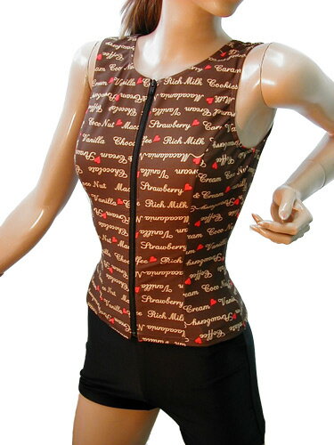 フィットネス水着 レディース セパレート オシャレ 2L モカ ブラウン 袖なし ノースリーブ オープンファスナー 女性用 水中ウォーキング 縫い付けパット め...