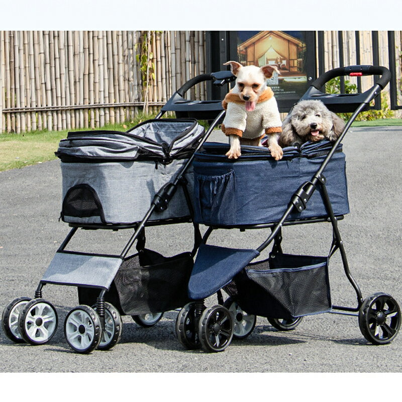 デニム カモ ペットカート 対面式 3輪カート 取り外し可能なキャビンバッグ付きペット用 犬と猫用の3輪ペット用カート 折りたたみ式ペット用トロリー 回転式前輪 フットブレーキ付き後輪 前後開閉式キャノピー 3