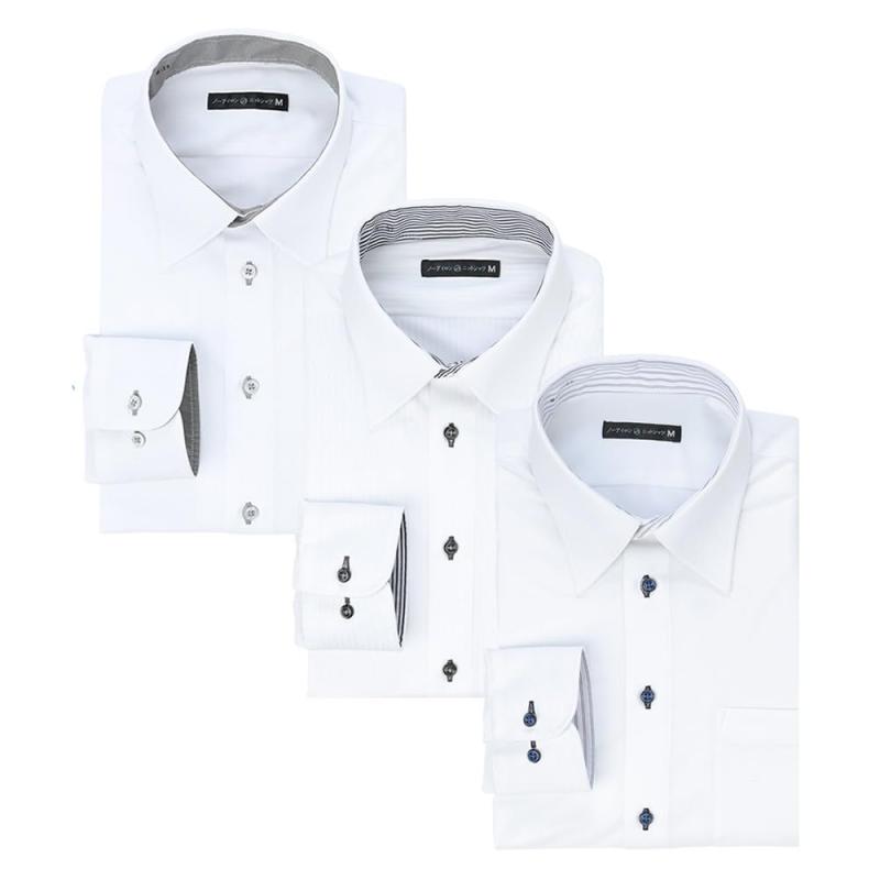 [アトリエ365] ワイシャツ 3枚 セット 長袖 メンズ ニットシャツ ノーアイロン 形態安定 ビジカジ ビジネスシャツ ポロシャツ/at103-3set-ats
