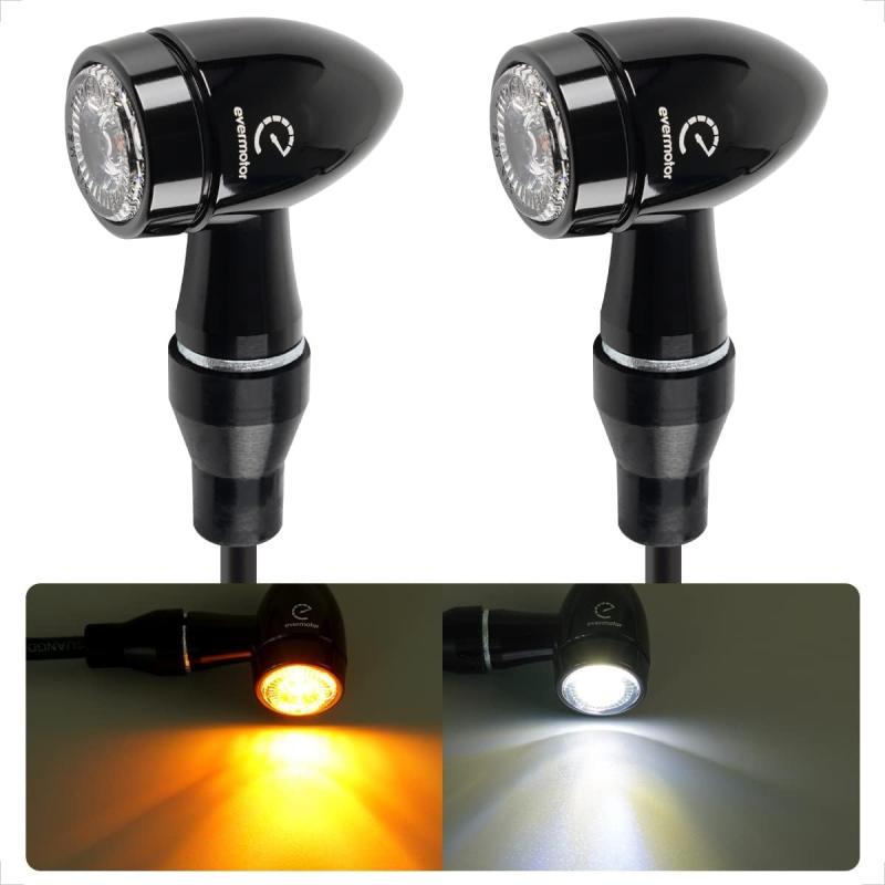 Evermotor バイク LED ウインカー：CNC プロセス、熏黒色の塗装とアルミニウム合金、砲弾型、EU認証Eマーク、防水レベルIP67 2個/4個