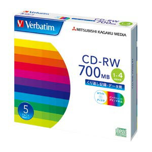 MITSUBISHI 三菱電機 Verbatim SW80QP5V1 データ用CD-RW 700MB 1-4倍速 5mmスリムケース入5枚パック