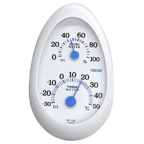 クレセル 温度計・湿度計 タマゴ ホワイト 【壁掛け・卓上両用】 CR-133W