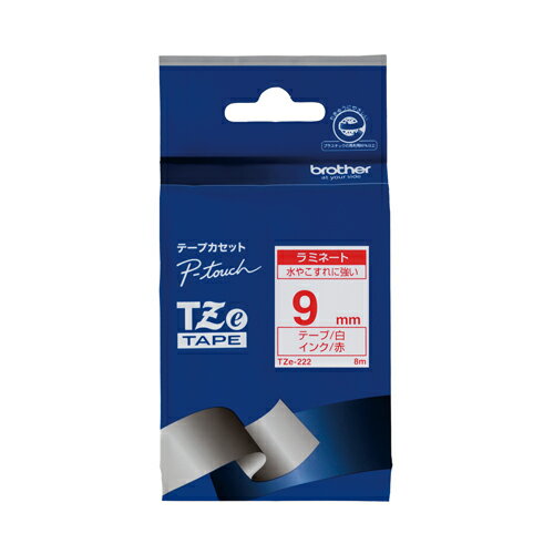 Rakuten - BROTHER ブラザー TZeテープ ピータッチ専用テープ(白テープ/赤字) 9mm(TZE-222)